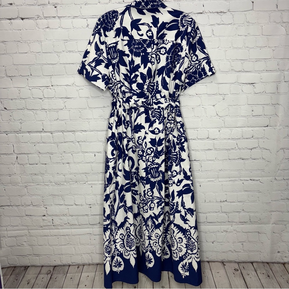 ZARA WOMAN FLORAL PRINT MIDI DRESS BELTED BLUE WHITE 3401/243 - Picture 5 of 10